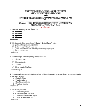 Câu hỏi trắc nghiệm quản trị dự án đầu tư
